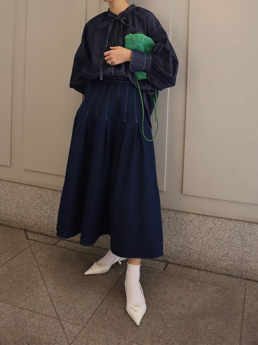 デニムリボンブラウス(インディゴ) | MACHATT ONLINE STORE