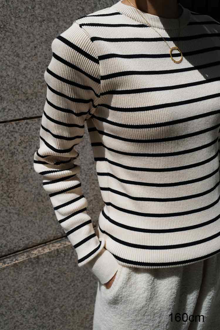 machatt ボーダークルーネックニット（グレー×レッド） machatt ボーダークルーネックニット（グレー×レッド）