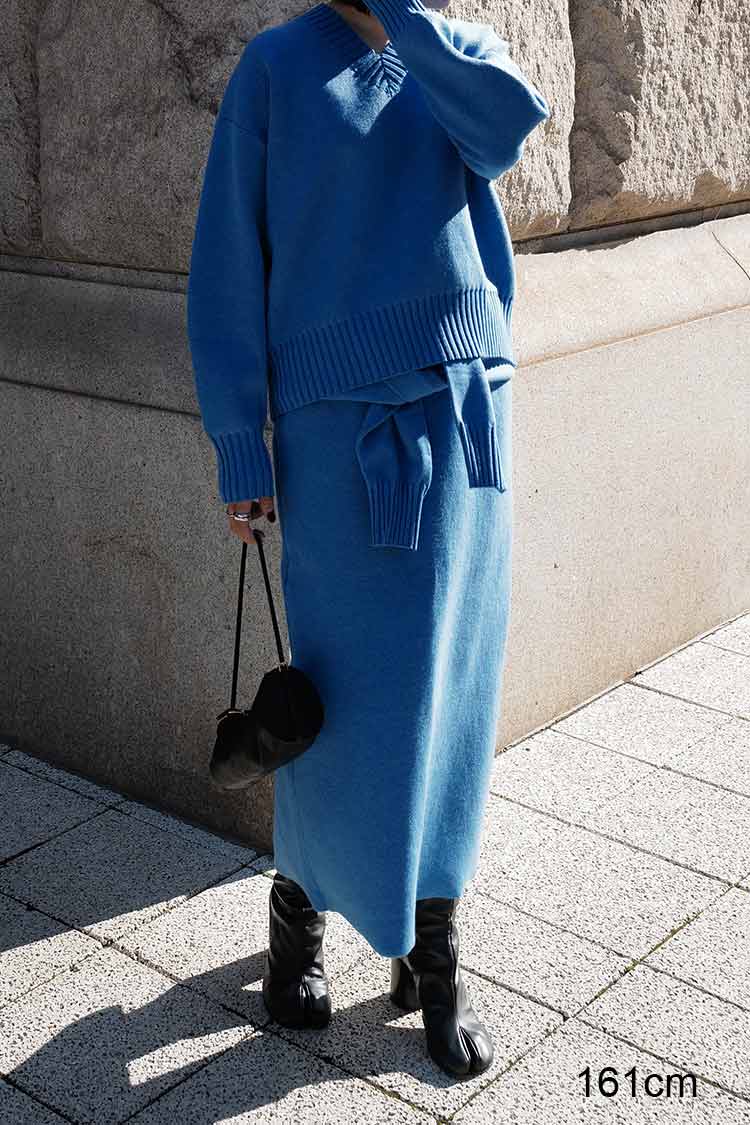Wフェイスニットスカート（ブルー） | MACHATT ONLINE STORE