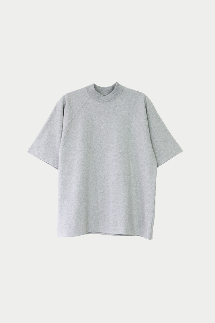 【関税込み】AMOMENTO グレー モックネック ジップ Tシャツ セール】 エッセンシャルコットン モックネックTシャツ（長袖