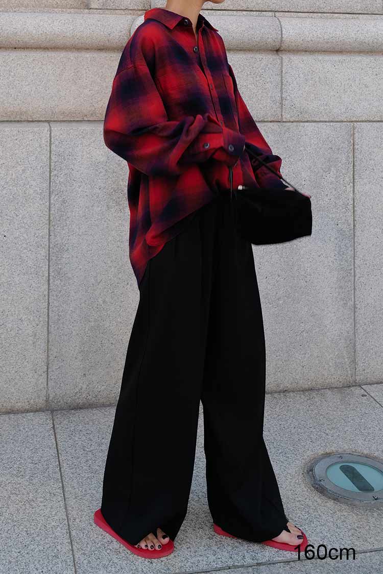 FUGA　オンブレ　チェック　長袖シャツ　ロング丈　レッド　ブラック　古着　S WESTSEA（ウエストシー）の「オンブレチェック ダメージロングシャツ