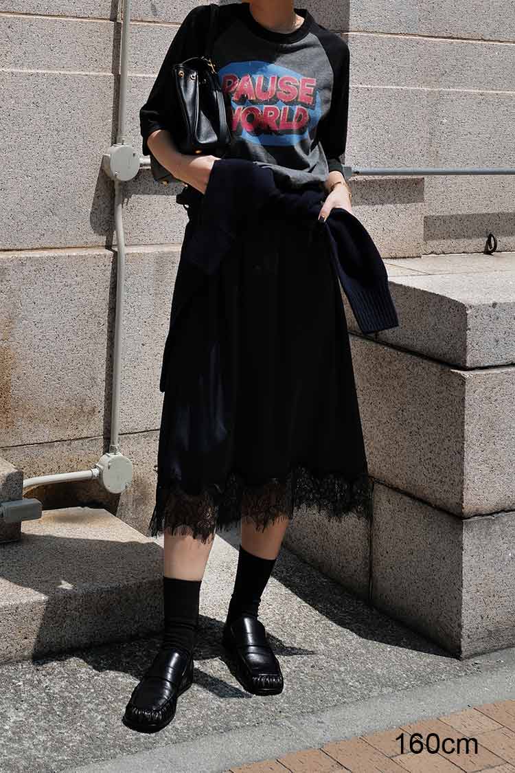 レースサテンスカート（ネイビー） | MACHATT ONLINE STORE