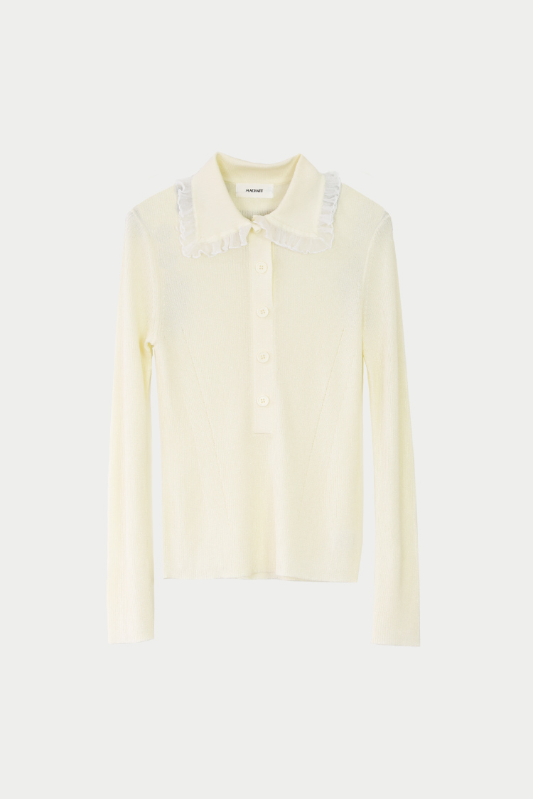フリルカラーリブニット（アイボリー） | MACHATT ONLINE STORE
