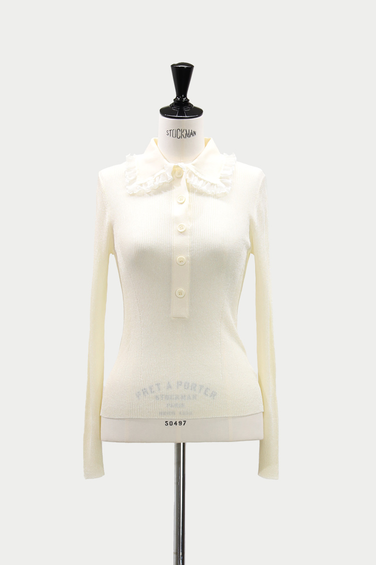 フリルカラーリブニット（アイボリー） | MACHATT ONLINE STORE