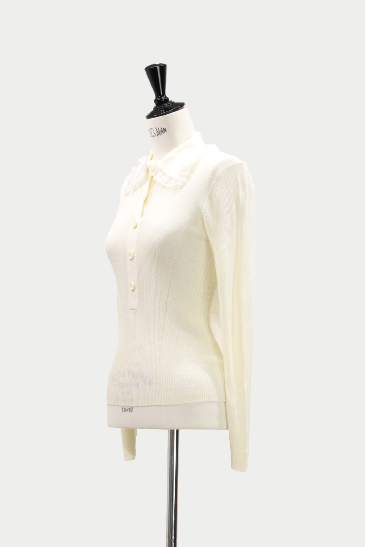 フリルカラーリブニット（アイボリー） | MACHATT ONLINE STORE