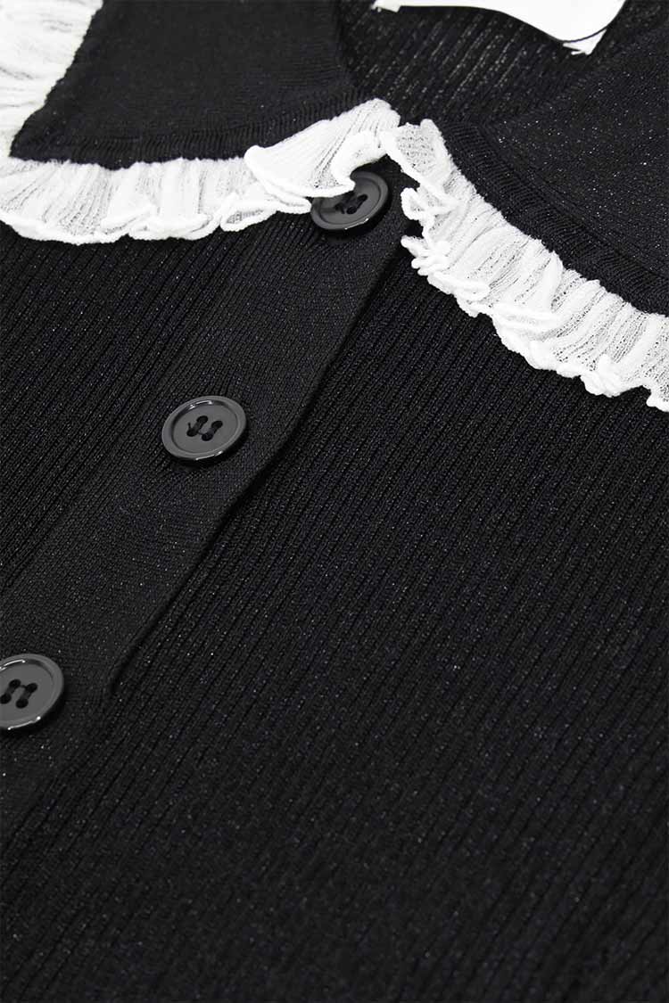 フリルカラーリブニット（ブラック） | MACHATT ONLINE STORE