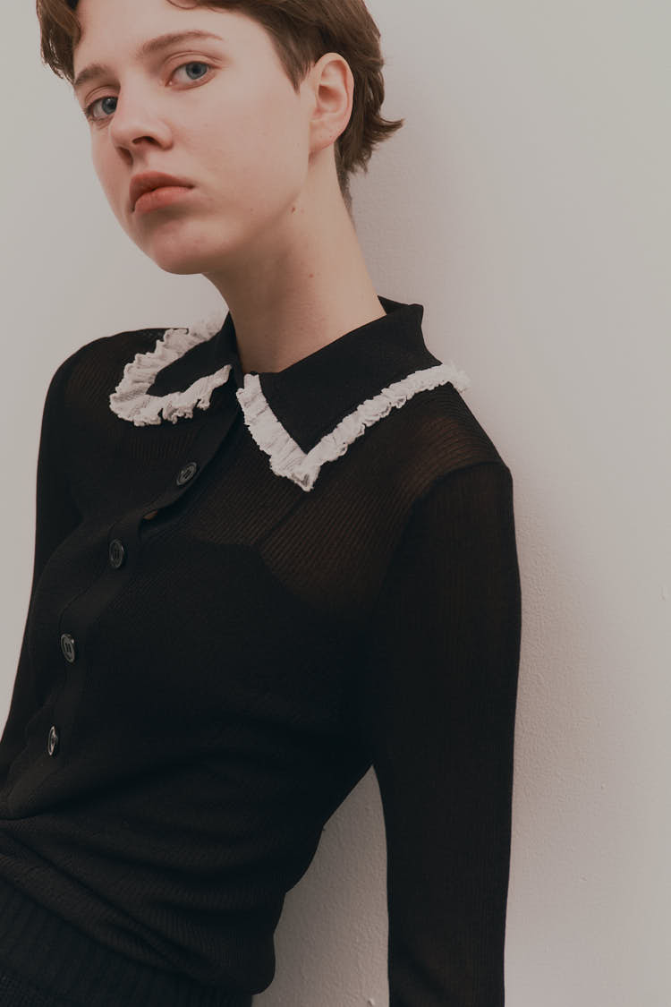 machatt 未使用フリルカラーリブニット フリルカラーリブニット（ブラック） | MACHATT ONLINE STORE