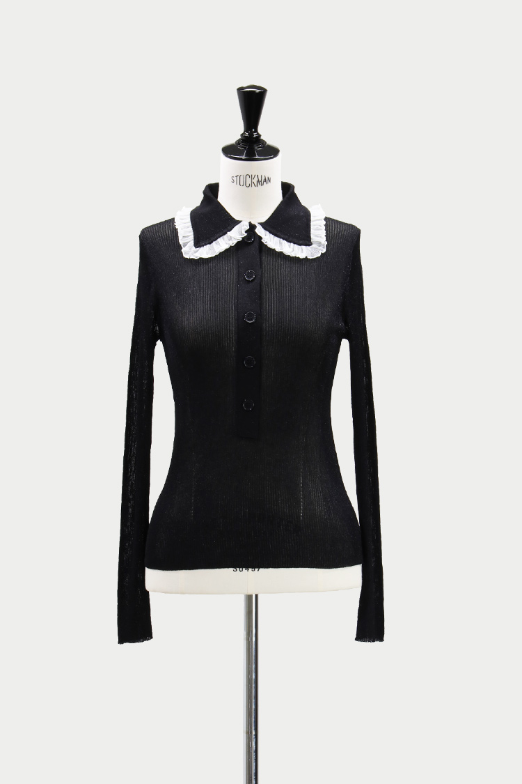フリルカラーリブニット（ブラック） | MACHATT ONLINE STORE