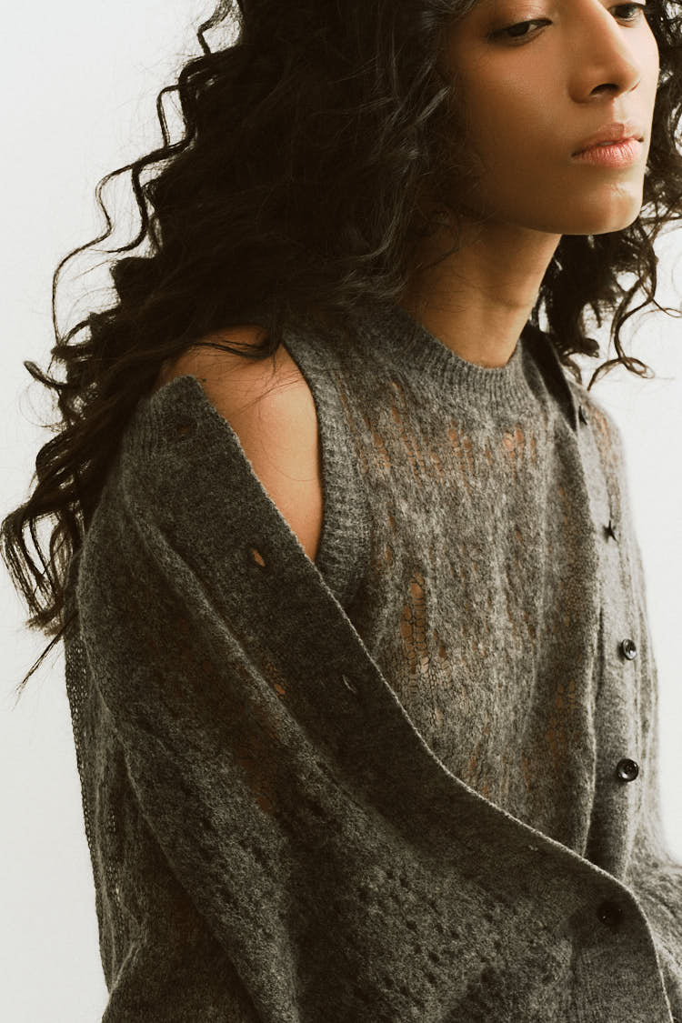 クラッシュモヘアウールカーディガン（グレー） | MACHATT ONLINE STORE