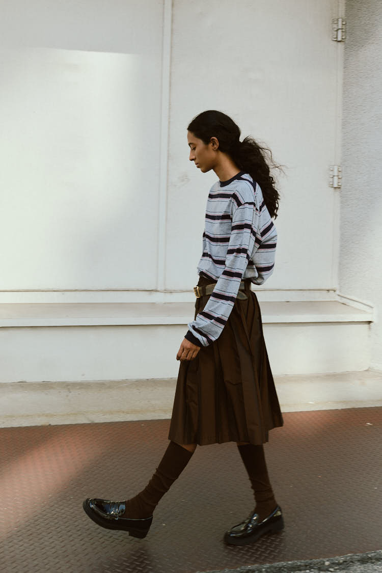 タフタプリーツスカート（ブラウン） | MACHATT ONLINE STORE