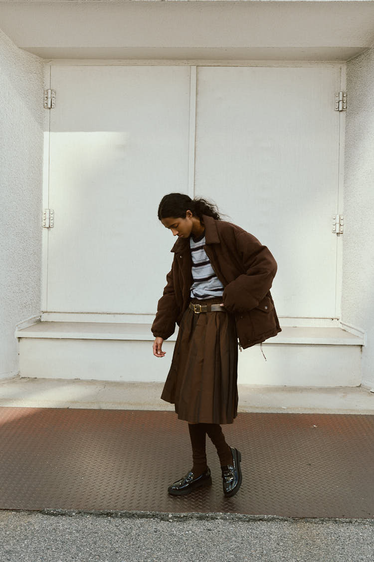 タフタプリーツスカート（ブラウン） | MACHATT ONLINE STORE