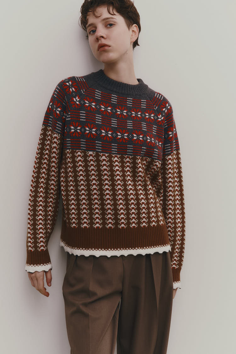 【美品】 machatt コットンジャガードニットカーディガン 近年モデル ボリュームシャギーミックスジャガードニットカーディガン MONO-MART