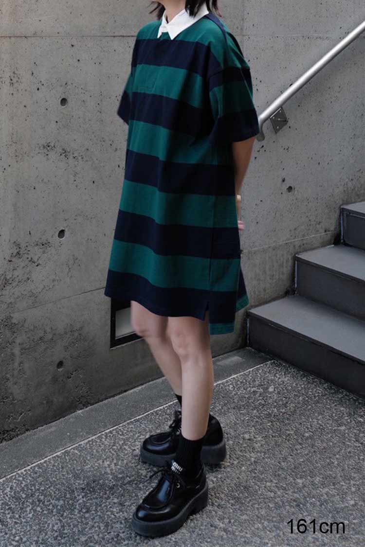 MACHATT マチャット　ボーダーラガーシャツ　グリーン ラガーシャツワンピ | MACHATT ONLINE STORE